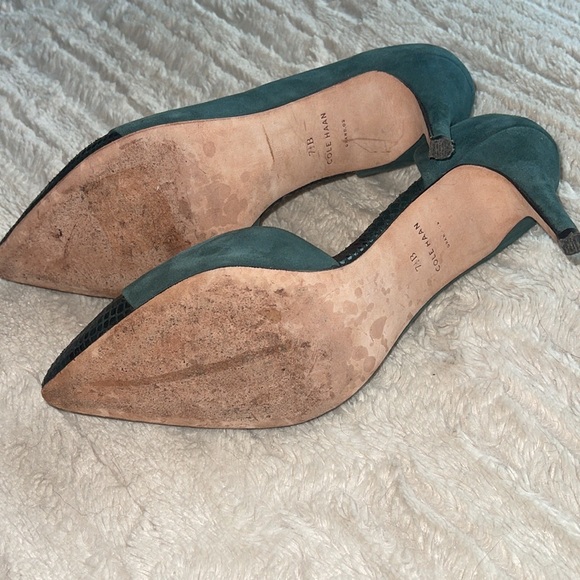 Cole Haan Half D’orsay Pump Green suede and green snake skin women’s size 7 1/2B - Picture 5 of 8